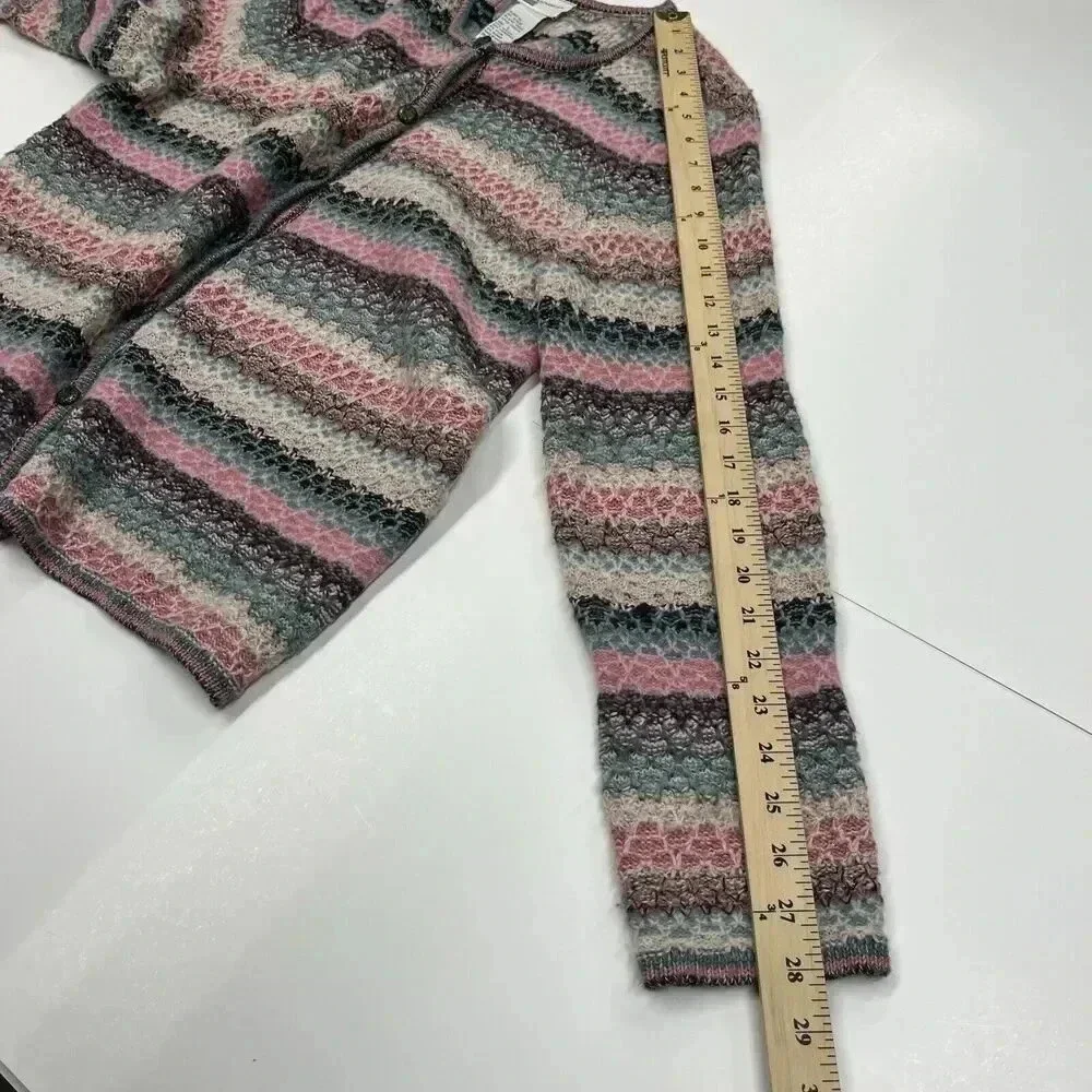 vtg KORET Boho Wool Mohair Cardigan Sweater Sz L Button Up Multicolor